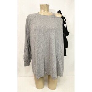 Lane Bryant Shirt Plus Size 22 24 56” Scoop Neck Long Sleeve Gray Black Ties